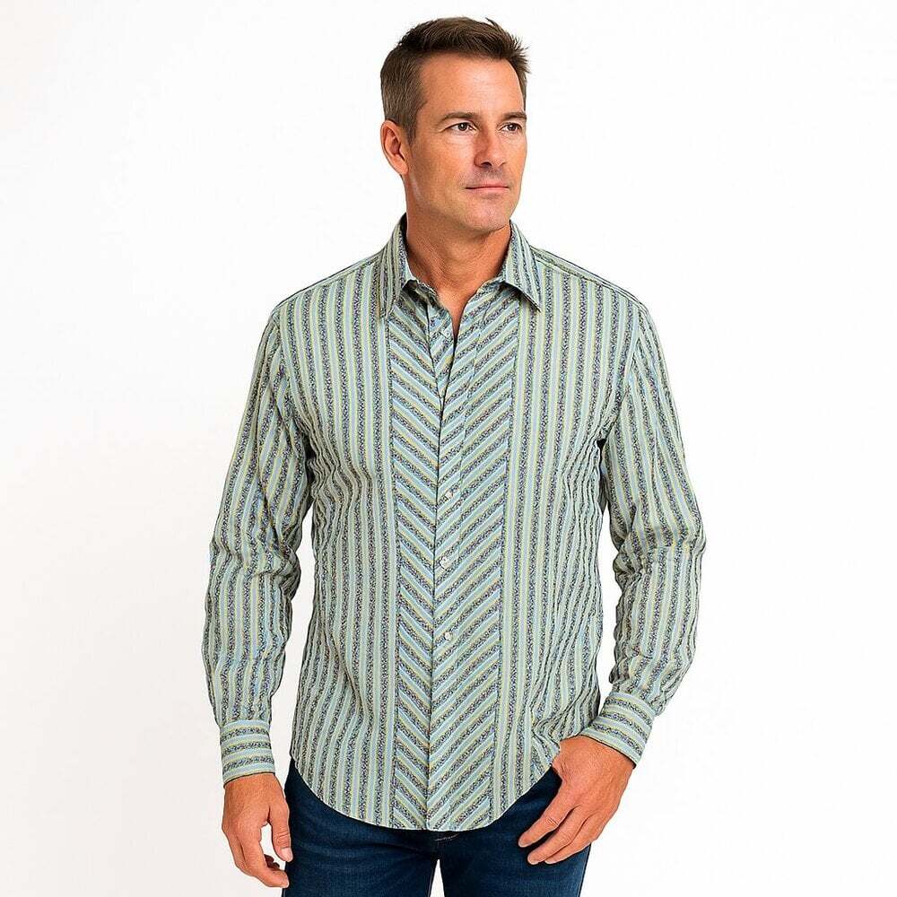 Robert Graham Chevron Stripe Dress Shirt Multicolor Button Up Long Sleeve Large